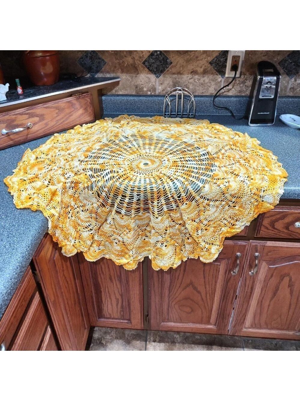 Handmade Yellow Crocheted Lace Doily